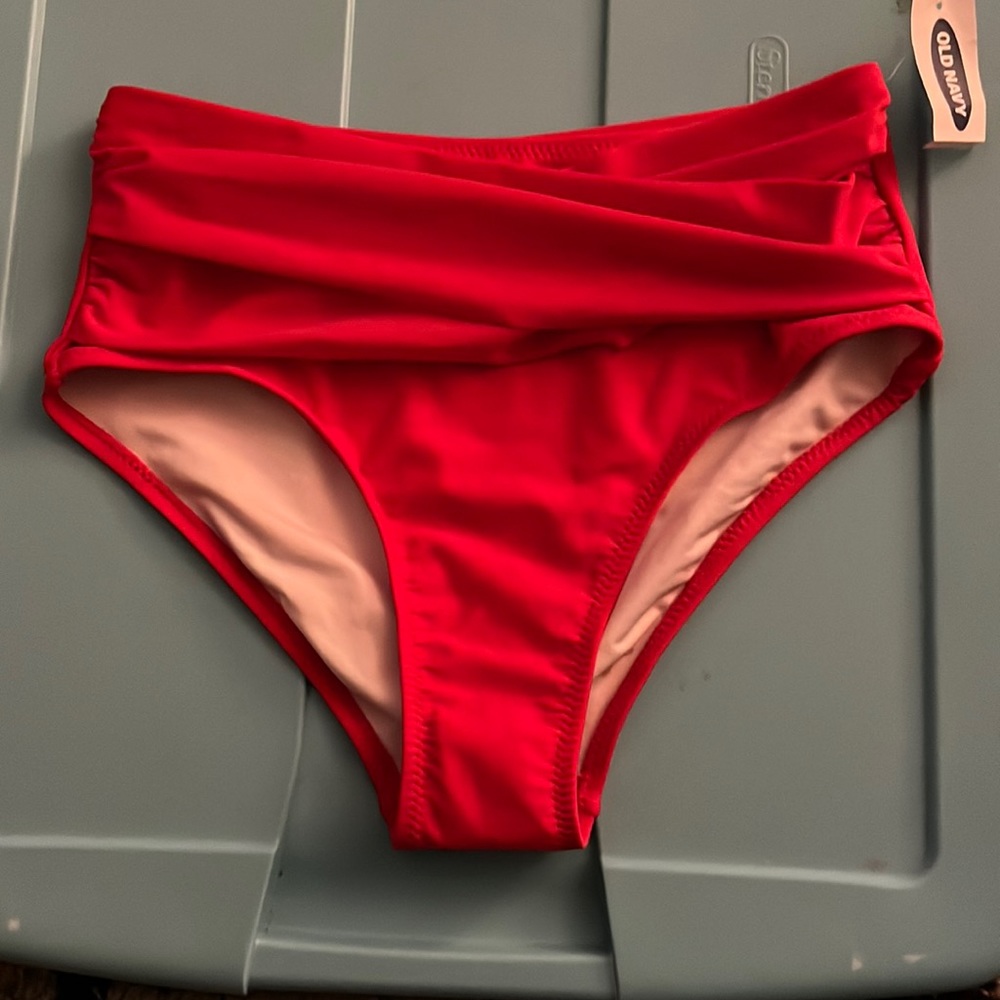 Old Navy Cherry Red high rise bathing suit bottom